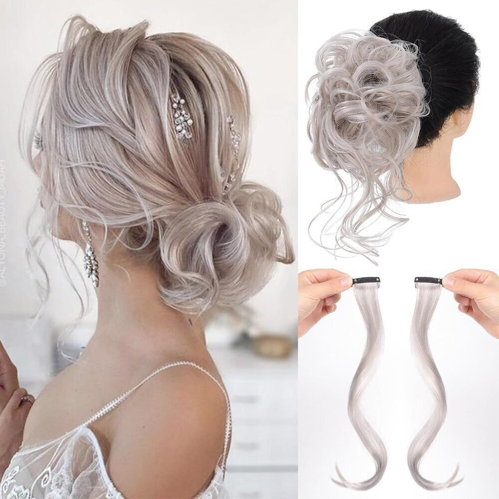 Messy Hair Bun Set with Bangs Claw Clip Curly Synthetic Hair Extension
